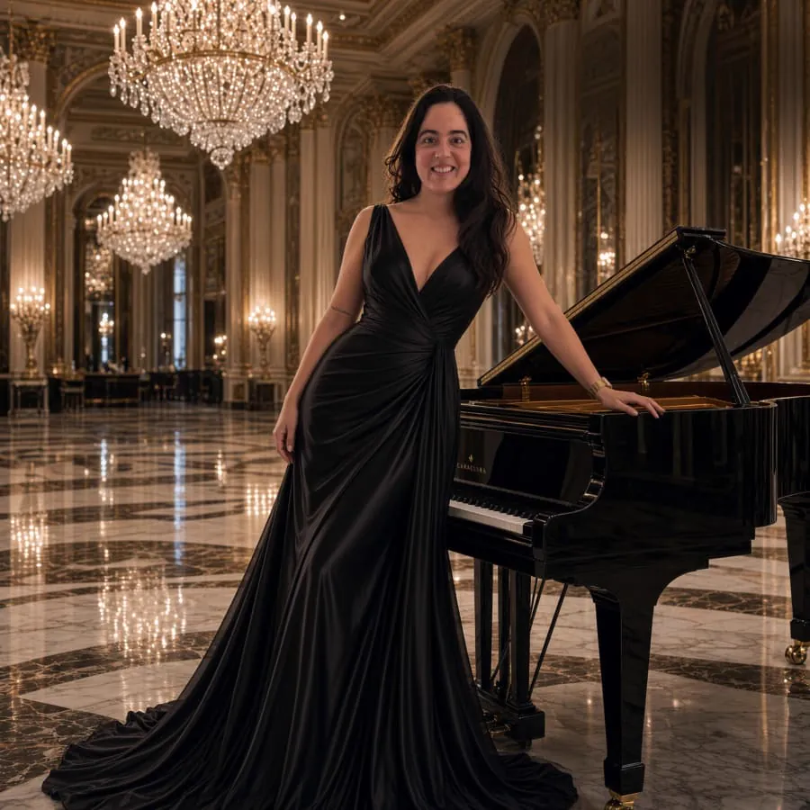 Carlota de Miguel next to a grand piano